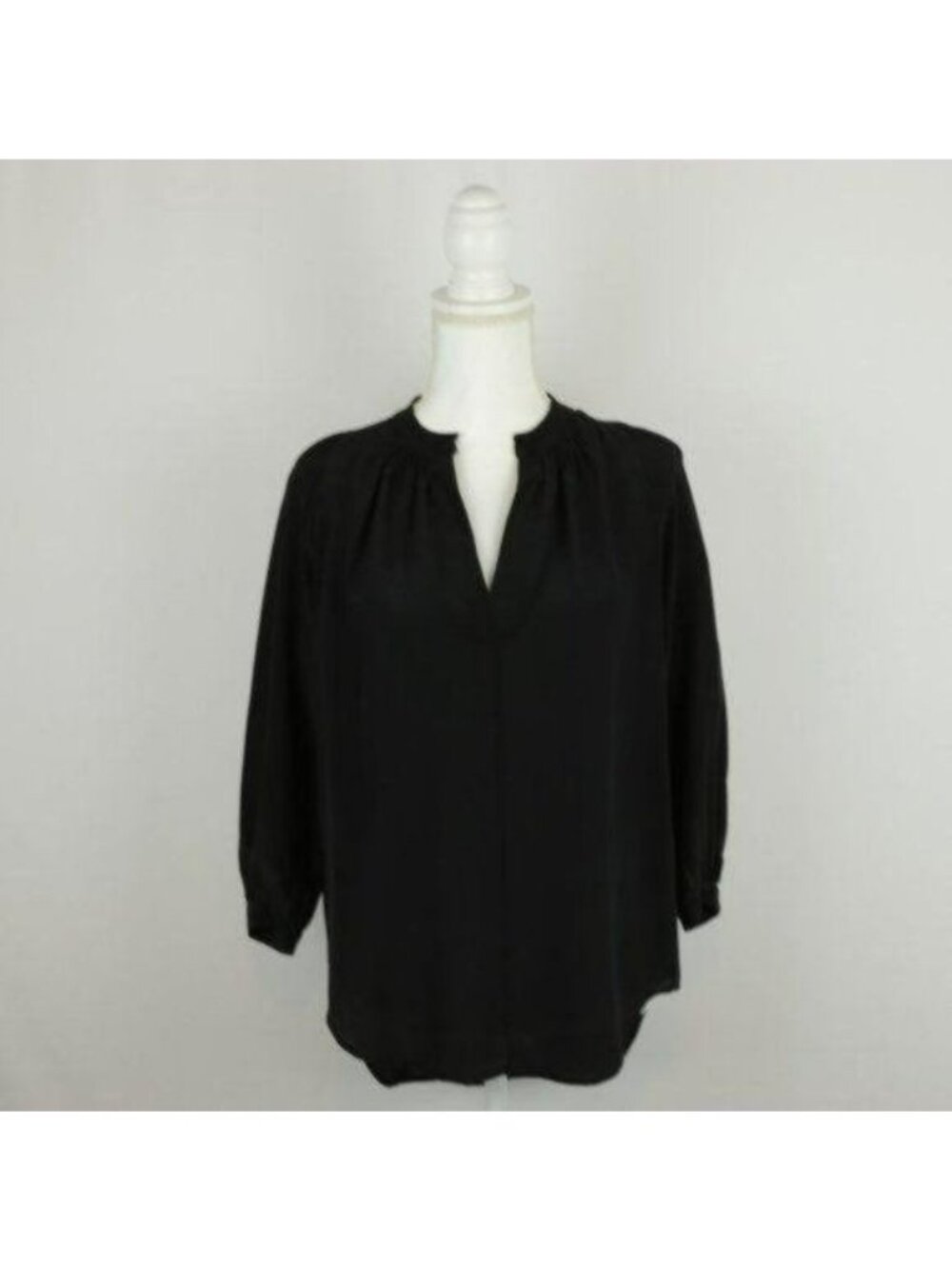 Madewell Memory Women's XS Black 100% Silk 3/4 Sleeve V-Neck Popover Blouse